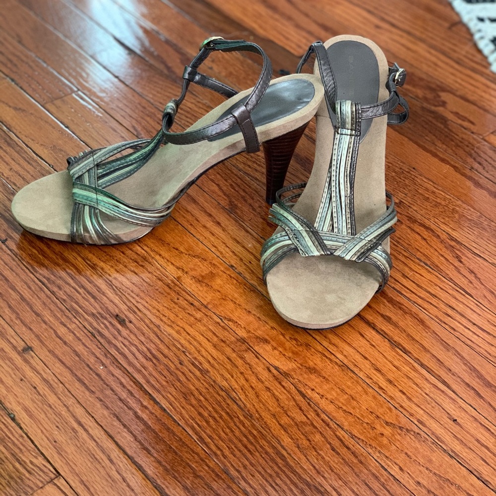 Metallic T Strap Heels